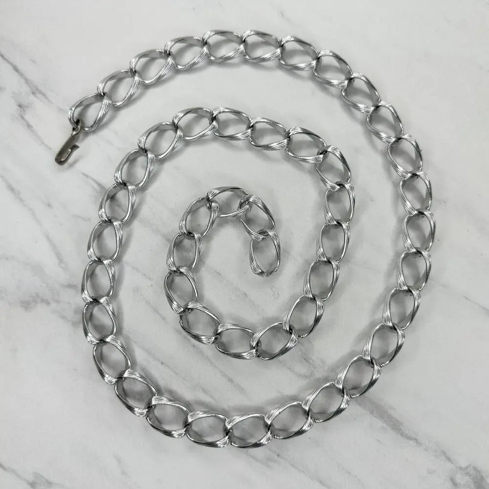 Chunky Textured Silver Tone Metal Chain Link Belt Size XS Small S